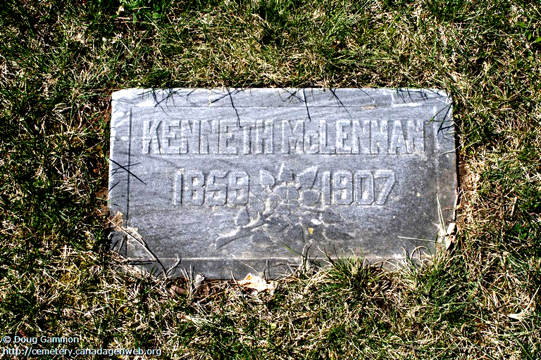 Photo of headstones/Kenneth McLennan 1859-1907 hdstn Gillies cem Wst Elgin ON